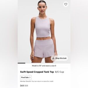 Lululemon swiftly speed cropped tank